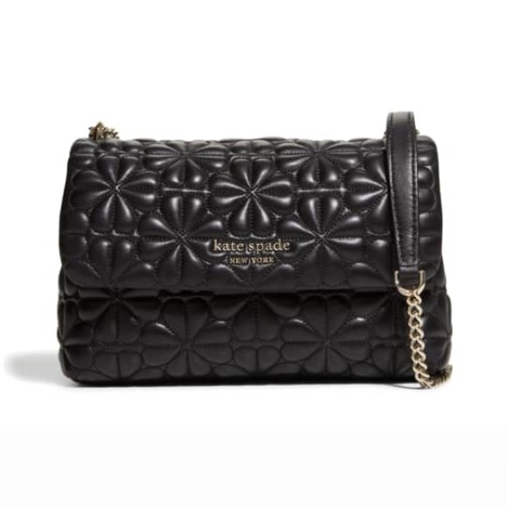 Kate Spade Black Bloom Quilted Small Flap Bag